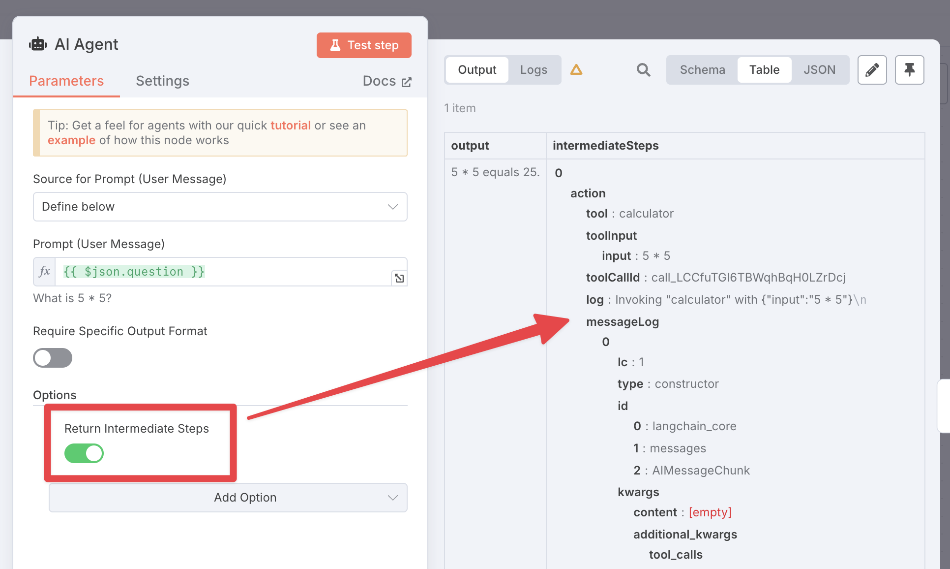 启用返回中间步骤