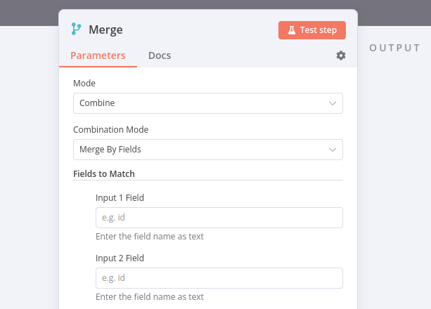 合并节点中的属性输入字段